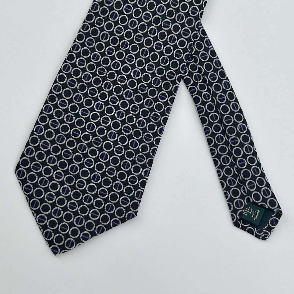 Lauren Ralph Lauren Black Geometric Mens Silk Tie Made In‎ the USA